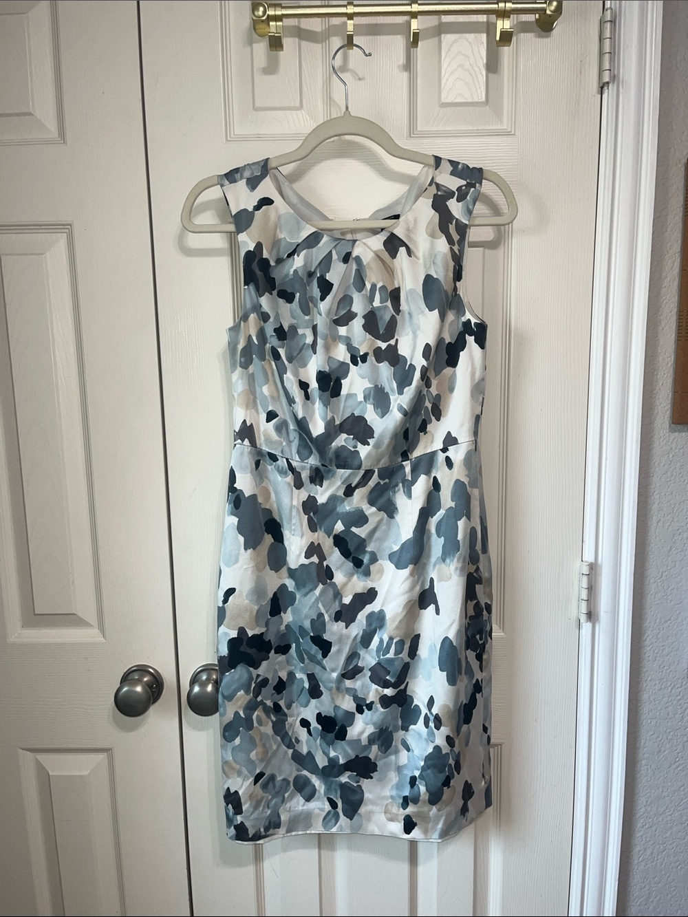 Silk Sleeveless Blue Floral Sheath Dress